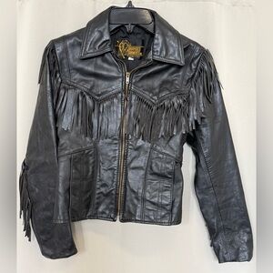 Black Leather Fringe Jacket